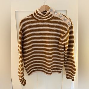 Jcrew camel and ivory stripe sweater with rhinestones- size medium